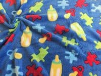 Double Sided Super Soft Cuddle Fleece Fabric Material - BABY JIGSAW BLUE